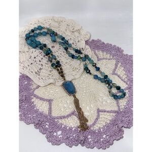 Vintage Sparkly Beaded Teal Pendant Necklace